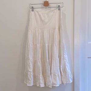 Lauren Ralph Lauren Long 100% Ivory Linen Tiered Peasant Skirt w/Lining Size 6